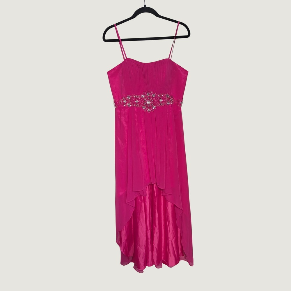 Aspeed Y2K Fairy Fuchsia Pink High-Low Beaded Chiffon Evening Gown Dress Medium